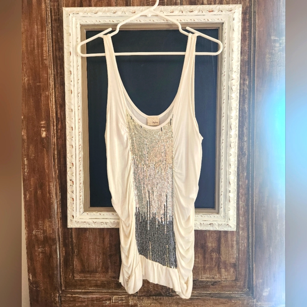 Daytrip Ivory Tank Top with Silver Sequin Fringe